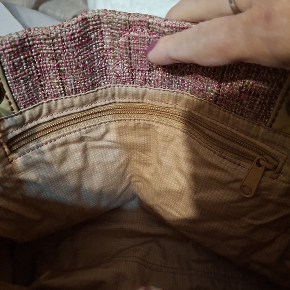 Brighton Josette Pink Tweed and Tan Patent Leather Women's  Handbag Tote Bag - Picture 14 of 14